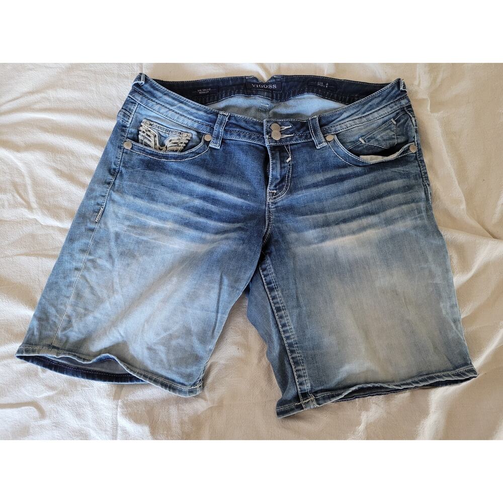 Vigoss Women’s Jean Shorts Bling Embroidered American Flag Tag Denim